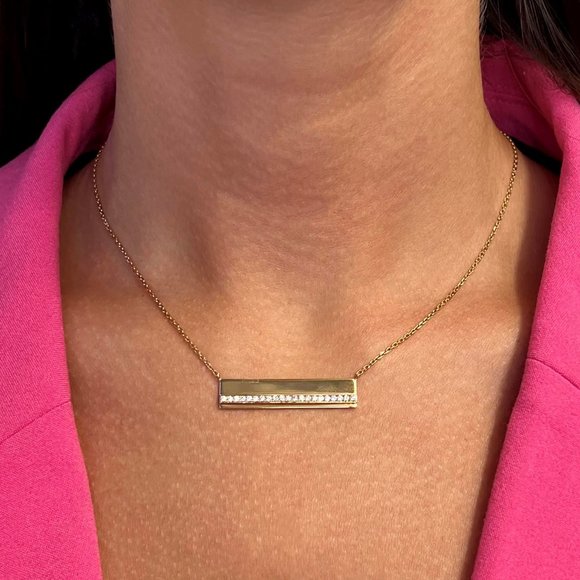 Messika 0.36Cttw Kate Diamond Bar Pendant Chain Necklace 18K Rose Gold 17 Inches - Picture 1 of 6